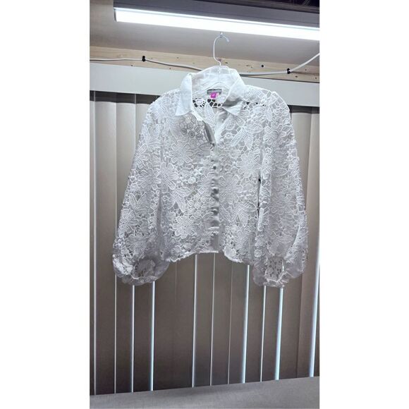 VINCE CAMUTO EYELET BALLON SLEEVE BLOUSE SHIRT SIZE XS P1-58 - Picture 2 of 16